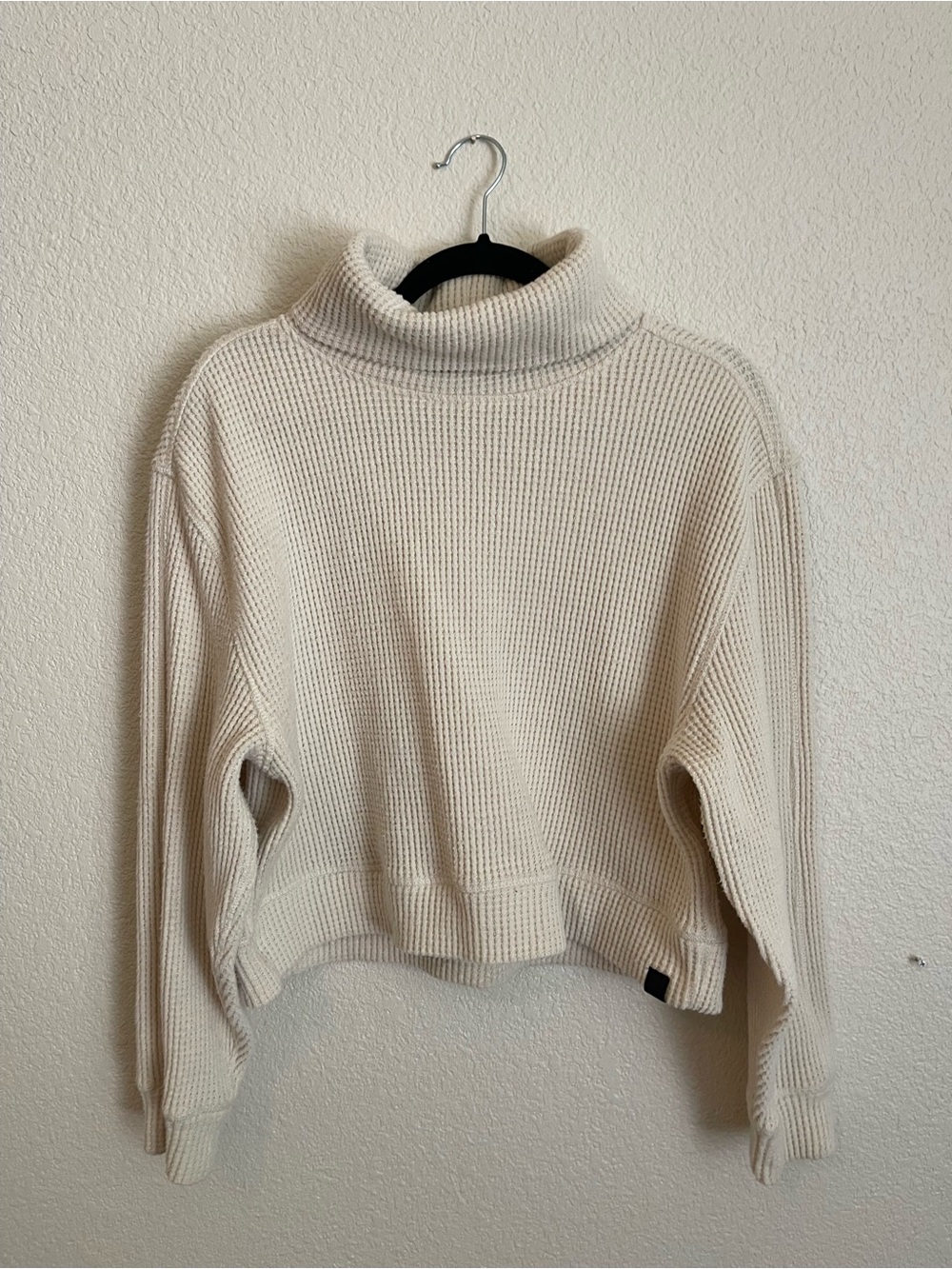 Women's Cream Waffle Knit Turtleneck Sweater